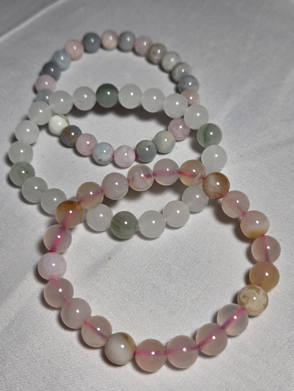 Multi-Color Beaded Stretch Bracelet Set Agate, Aquamarine & Quartz, Quartz &Jade